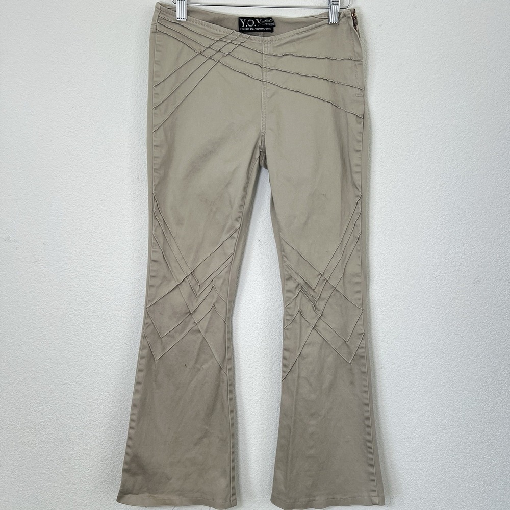 Y2K Flare Pants Low Rise Womens Size 7 Beige Grunge Skater Bare Back Festival
